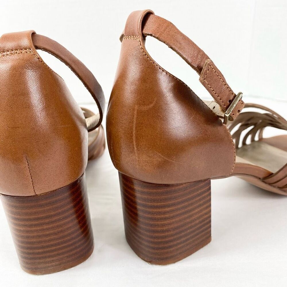 J. Jill Brown Strappy Genuine Leather Block Heeled Open Toe Sandals Size 8 - Picture 7 of 10